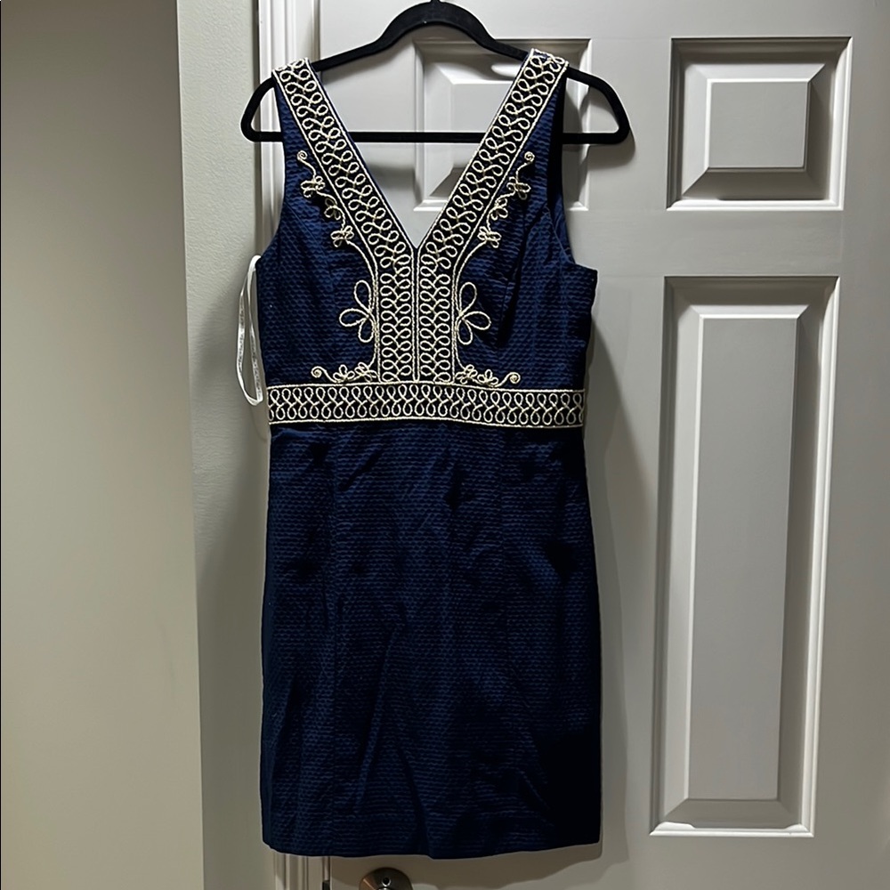 Blue and Silver Embellished Sleeveless Mini Cocktail Dress